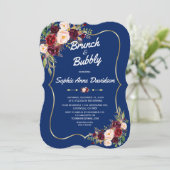 ネイビエレガントー金ゴールドブルゴーニュフローラブランチ&バブリー 招待状 (スタンド正面)