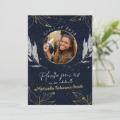 ネイビエレガントー金ゴールド卒業パーティーQRコード 招待状 (スタンド正面)