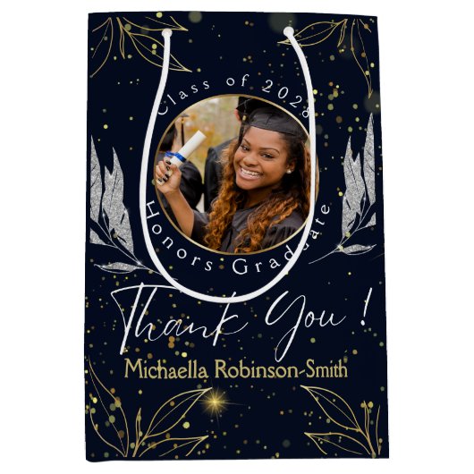 ネイビエレガントー金ゴールド卒業式 ミディアムペーパーバッグ (正面)