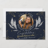 ネイビエレガントー金ゴールド卒業発表はがき 招待状 (正面)