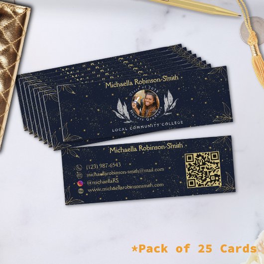 ネイビエレガントー金ゴールド卒業QRコード コーリングカード