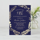 ネイビエレガントー金ゴールド水彩リース90誕生日 招待状 (スタンド正面)