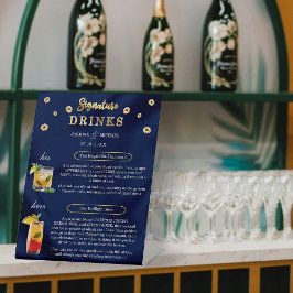 ネイビエレガントー金ゴールド結婚のフローラシグネチャードリンク 台座サイン