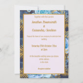 ネイビエレガントー金ゴールド薄紫結婚フローラ 招待状 (正面)