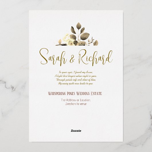 ネイビエレガントー金ゴールド赤面アクセント結婚ズ 箔招待状 (裏面)