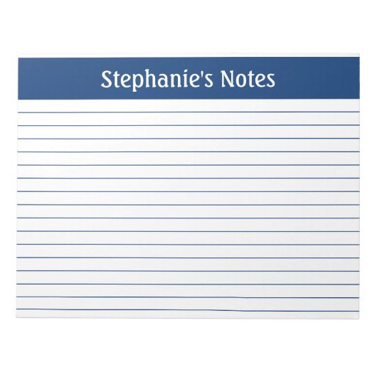 ネイビエレガントー11 x 8.5ランドスケープ横線パーソナライズされた ノートパッド (正面)