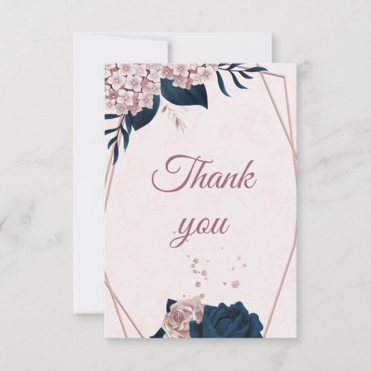ネイビエレガントー&ほこりっぽいバラの幾何感謝してい品 サンキューカード (正面)