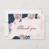 ネイビエレガントー&ほこりっぽいバラ植物花感謝してい品 サンキューカード (正面)