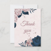 ネイビエレガントー&ほこりっぽいバラ植物花感謝してい品 サンキューカード (正面)