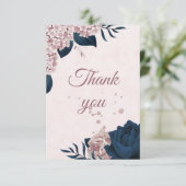 ネイビエレガントー&ほこりっぽいバラ植物花感謝してい品 サンキューカード (スタンド正面)