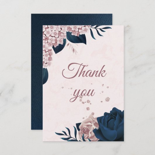 ネイビエレガントー&ほこりっぽいバラ植物花感謝してい品 サンキューカード (正面/裏面)