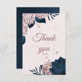 ネイビエレガントー&ほこりっぽいバラ植物花感謝してい品 サンキューカード