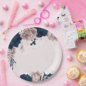 ネイビエレガントー&ほこりっぽいバラ植物花 ペーパープレート (パーティー)