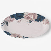 ネイビエレガントー&ほこりっぽいバラ植物花 ペーパープレート (アングル)