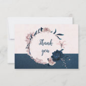 ネイビエレガントー&ほこりっぽいバラ花ボタニカルリース サンキューカード (正面)