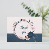 ネイビエレガントー&ほこりっぽいバラ花ボタニカルリース サンキューカード (スタンド正面)