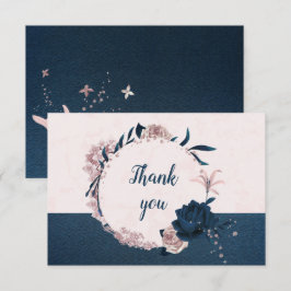 ネイビエレガントー&ほこりっぽいバラ花ボタニカルリース サンキューカード