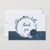 ネイビエレガントー&ほこりっぽい青い花の植物性リース サンキューカード (正面)