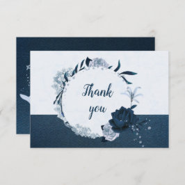 ネイビエレガントー&ほこりっぽい青い花の植物性リース サンキューカード