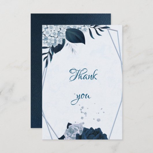 ネイビエレガントー&ほこりっぽい青い花感謝してい植物 サンキューカード (正面/裏面)