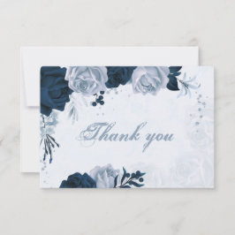 ネイビエレガントー&ほこりっぽい青い花感謝してい植物 サンキューカード