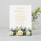 ネイビエレガントー&イエローフローラ結婚ズ金ゴールド 箔招待状 (立ち正面)