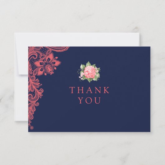 ネイビエレガントー&コーラルレ結婚ースサンキューカード サンキューカード (裏面)