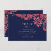 ネイビエレガントー&コーラルレ結婚ースサンキューカード サンキューカード (正面/裏面)