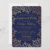 ネイビエレガントー&ゴールドフォイルフローラ婚約パーティ 招待状 (正面)
