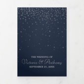 ネイビエレガントー&シルバーフォールスターズ結婚スイート 三つ折り招待状 (カバー)