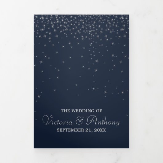 ネイビエレガントー&シルバーフォールスターズ結婚スイート 三つ折り招待状 (カバー)