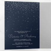 ネイビエレガントー&シルバーフォールスターズ結婚スイート 三つ折り招待状 (内部最初)