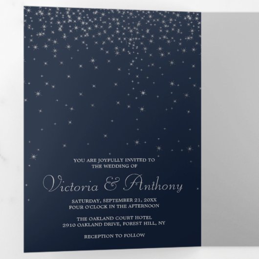 ネイビエレガントー&シルバーフォールスターズ結婚スイート 三つ折り招待状 (内部最初)