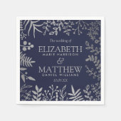 ネイビエレガントー&シルバーフローラズ結婚コレクション スタンダードカクテルナプキン (正面)