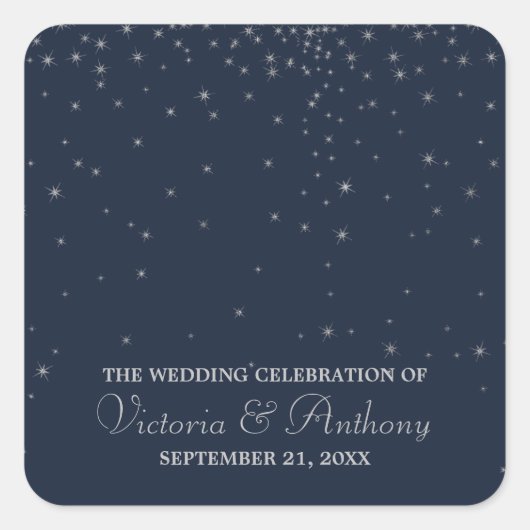 ネイビエレガントー&シルバー落下スター結婚ズ スクエアシール (正面)