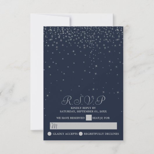 ネイビエレガントー&シルバー落下スター結婚ズ 出欠カード (正面)