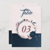 ネイビエレガントー&ダスティバラフローラテーブル番号 招待状 (正面/裏面)