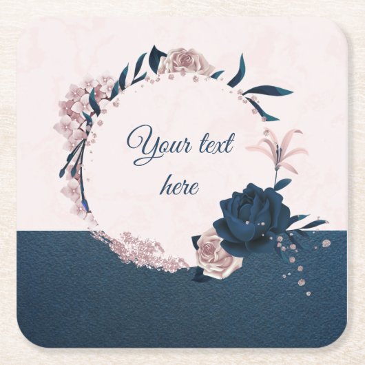 ネイビエレガントー&ダスティバラフローラリーススクエアpap スクエアペーパーコースター (正面)