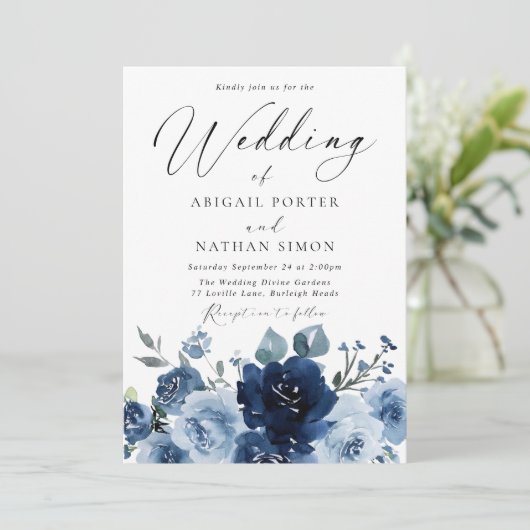 ネイビエレガントー&ダスティブルーウォーター結婚カラー 招待状 (スタンド正面)