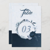 ネイビエレガントー&ダスティブルーフローラテーブル番号 招待状 (正面/裏面)