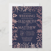 ネイビエレガントー&バラ金ゴールド結婚フローラのリハーサル 招待状 (正面)