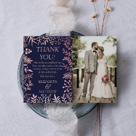 ネイビエレガントー&バラ金ゴールド結婚フローラの写真 サンキューカード