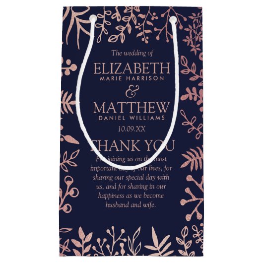 ネイビエレガントー&バラ金ゴールド結婚フローラコレクション スモールペーパーバッグ (正面)