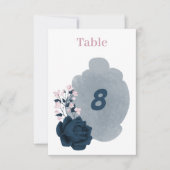 ネイビエレガントー・ピンクの花のテーブル番号 招待状 (正面)