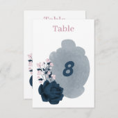 ネイビエレガントー・ピンクの花のテーブル番号 招待状 (正面/裏面)