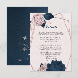 ネイビエレガントー&ピンクの花の幾何学的詳細 エンクロージャーカード