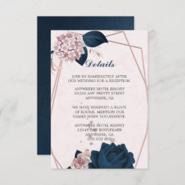 ネイビエレガントー&ピンクの花の幾何学的詳細 エンクロージャーカード