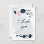 ネイビエレガントー&ピンクの花の植物学 サンキューカード (正面)