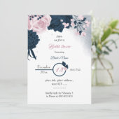 ネイビエレガントー&ピンクの花ブライダルシャワー 招待状 (スタンド正面)