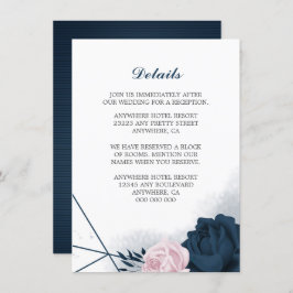 ネイビエレガントー&ピンクの花詳細 エンクロージャーカード